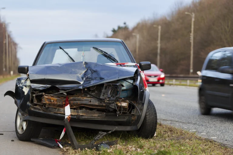 Small car damaged in accident.