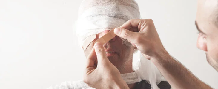 Man showing adhesive bandage on man wound.